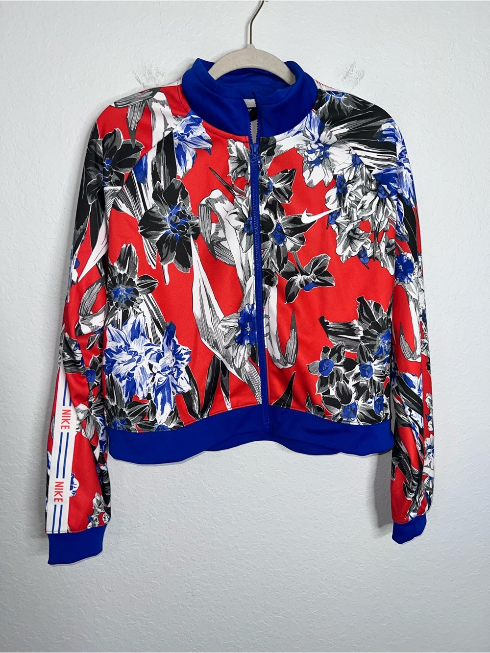 Nike Red Floral Track Jacket with Blue Trim